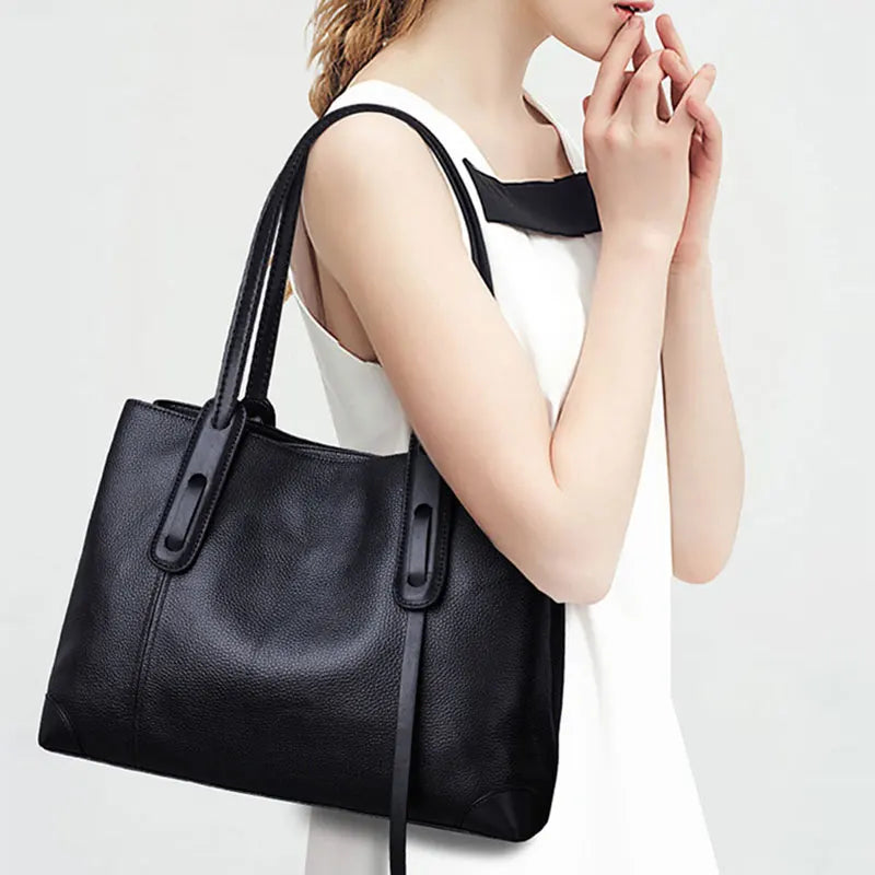 Luxury Soft Cowhide Leather Tote Bag - Women's Shoulder Handbag