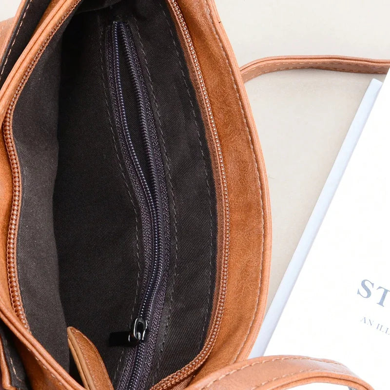 Vintage Multi-pocket Women Crossbody Bag - Soft PU Leather Shoulder Bag