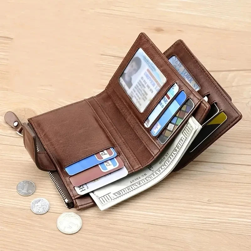 RFID Anti-theft Zipper Coin Wallet - Man Business Card Holder