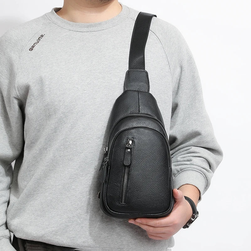 Men’s Genuine Leather Sling Bag – Casual Crossbody Chest Pack