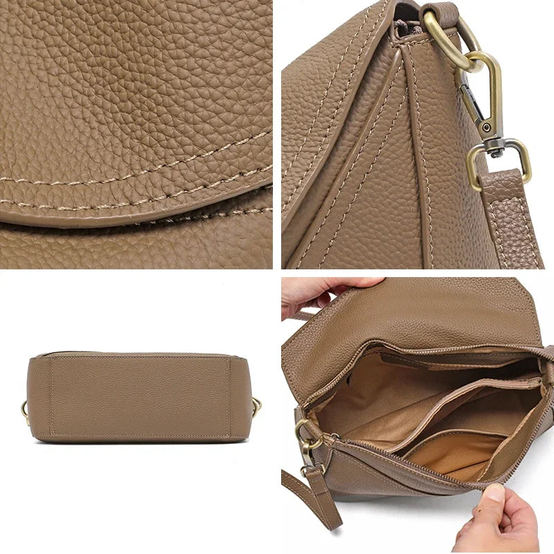 Cowhide Leather Women's Geometric Shoulder Bag - Luxury Crossbody Handbag