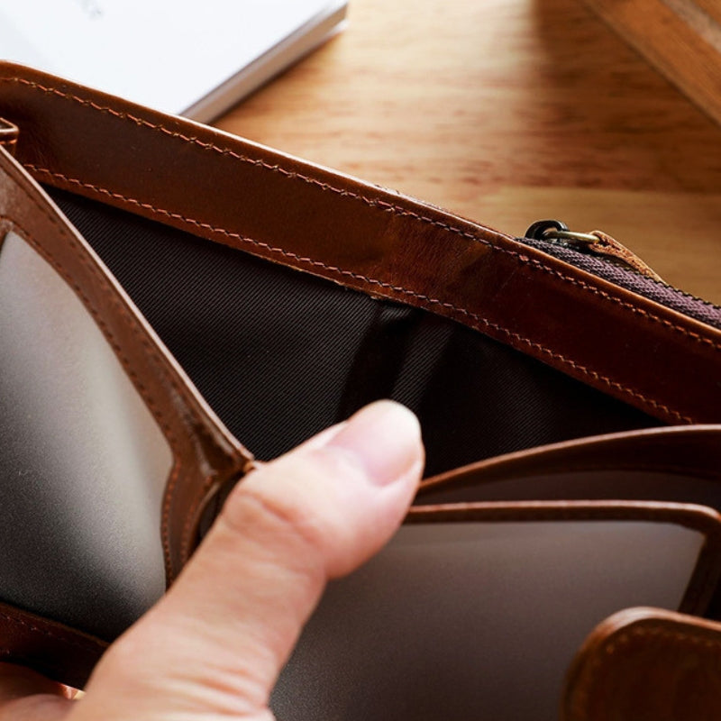 Men's Leather Multiple Card Slots Wallet - Compact Solid Color Money Bag