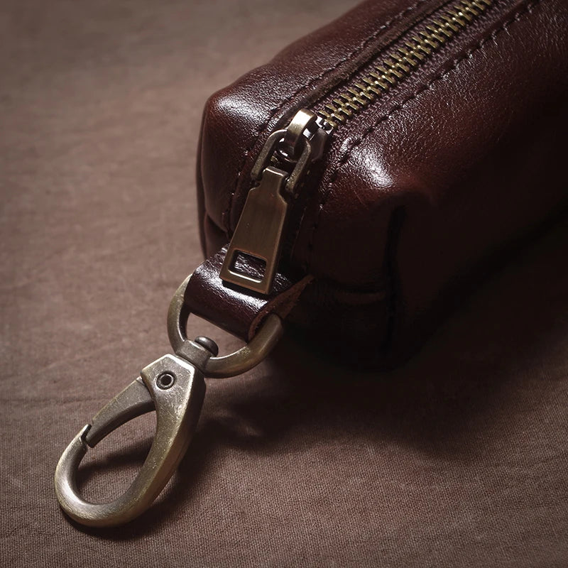 Vintage Cowhide Leather Car Key Case - Hanging Housekeeper Home Organizer