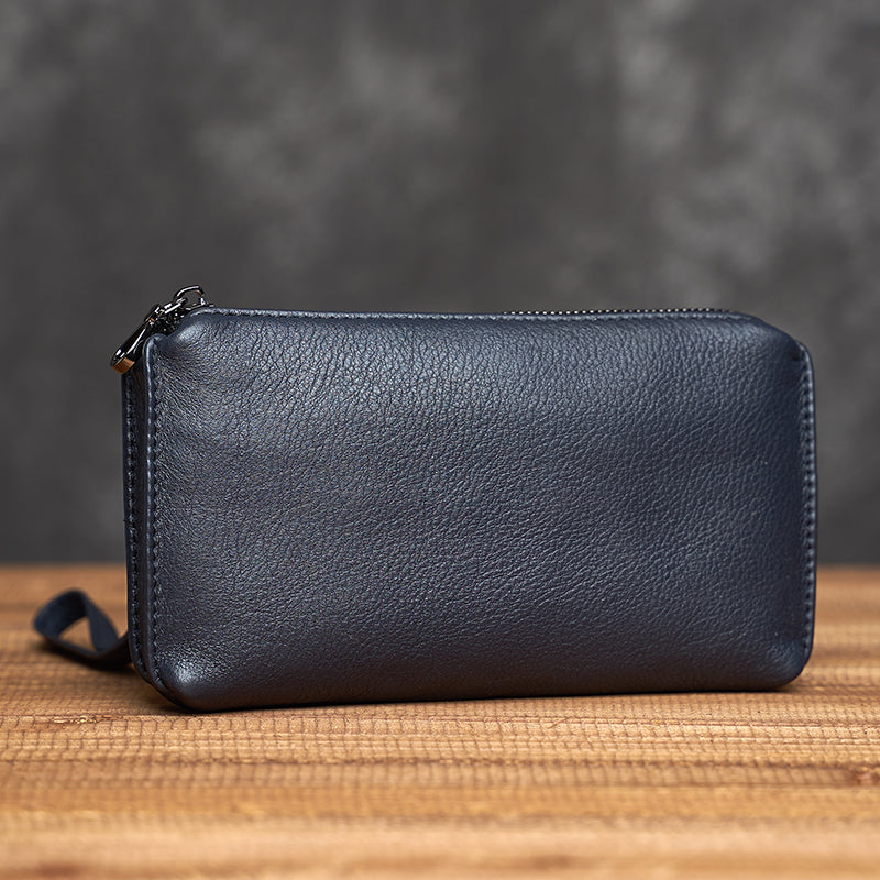 Men’s Genuine Cowhide Leather Handbag – Vintage Casual Clutch Organised Storage
