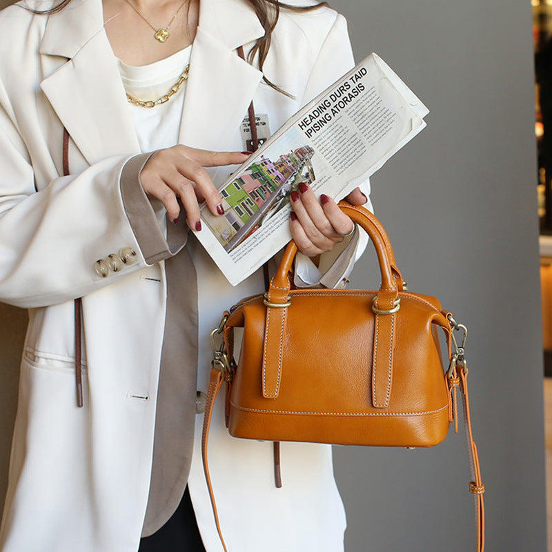 Genuine Leather Shoulder Messenger Bag - First Layer Cowhide Sandwich Zipper Bags