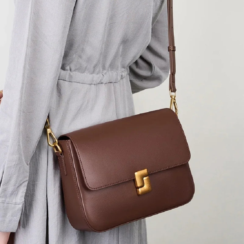 Genuine Leather Small Square Crossbody Bag - Women's Fashion Shoulder Handbags