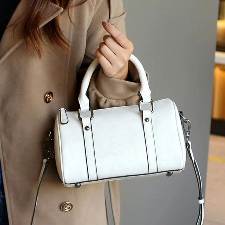 Cortex Lady Casual Zip Crossbody Bag - Top Grain Leather Cylinder Bag