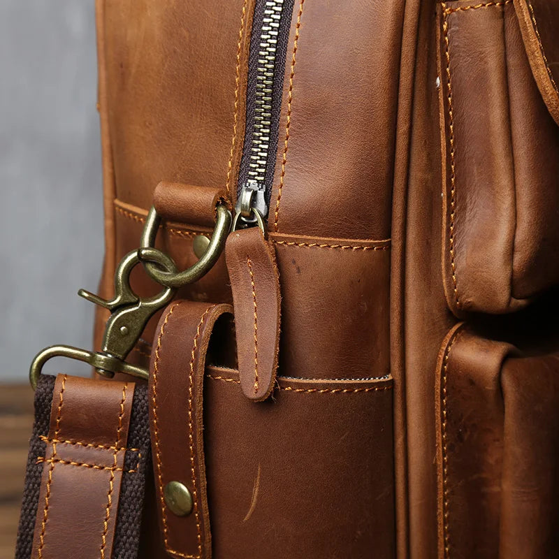 Top Layer Cowhide Retro Men's Leather Briefcase - Large Capacity Handbag Bag