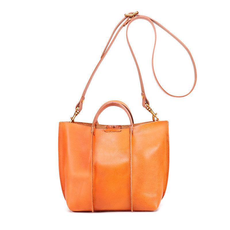 Premium Cowhide Leather Shoulder Tote Bag - Modern Bucket Style Shoulder Bags