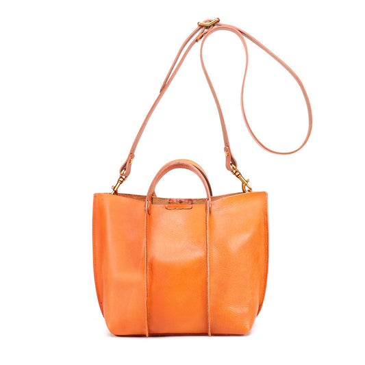 Premium Cowhide Leather Shoulder Tote Bag - Modern Bucket Style Shoulder Bags