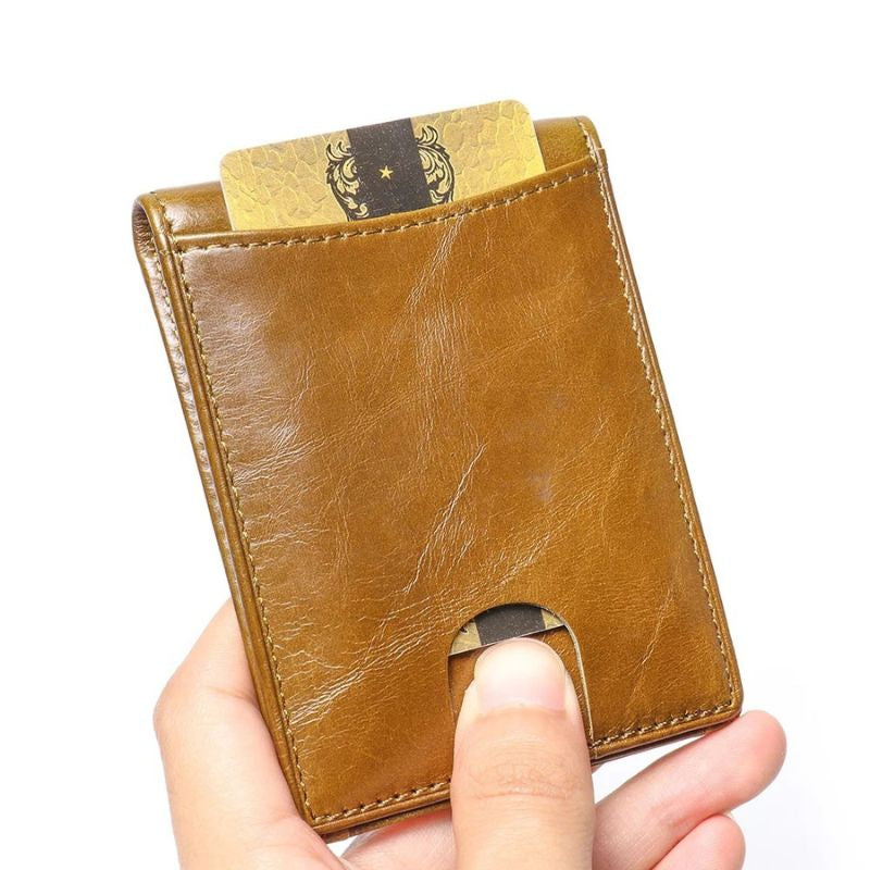 Men’s Slim Leather Card Holder Wallet – Genuine Cowhide with Dollar Clip