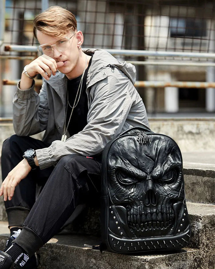 Steampunk 3D Skull Backpack | Punk Rivet PU Leather Laptop Bag