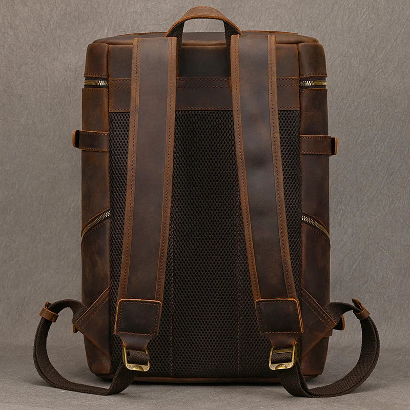 Vintage Crazy Horse Genuine Leather Backpack - Laptop Rucksack Student Bag