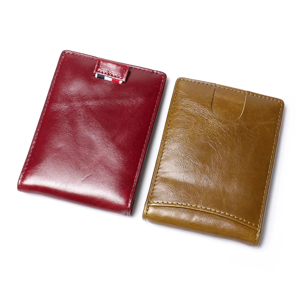 Men’s Slim Leather Card Holder Wallet – Genuine Cowhide with Dollar Clip