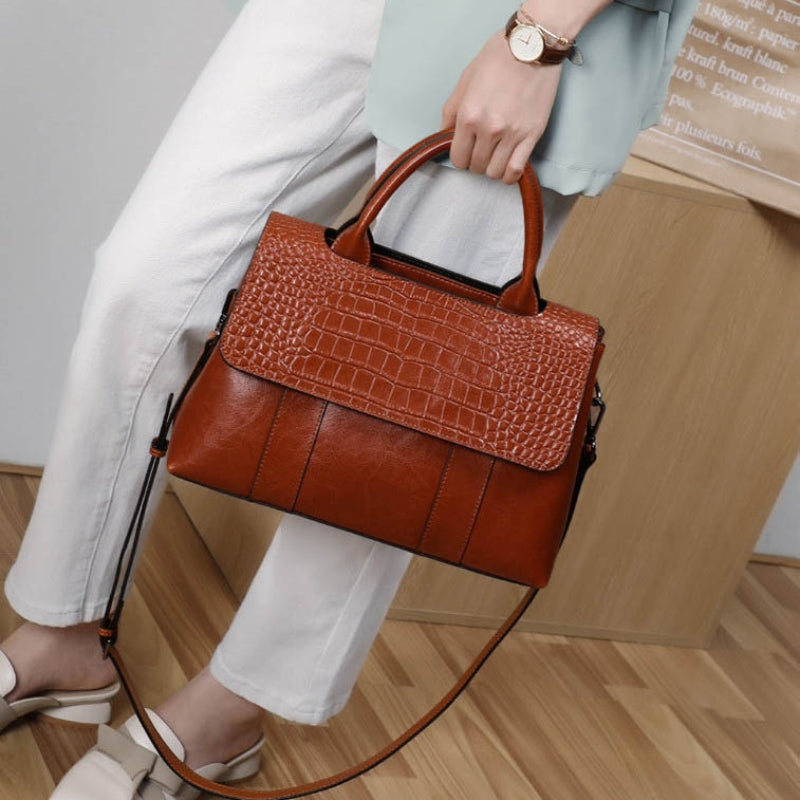 Women's Crossbody Shoulder Bag - Crocodile Pattern Sandwich Zipper Bag