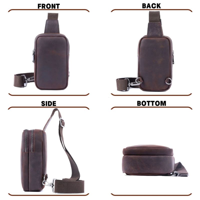 Vintage Full Grain Leather Sling Bag for Men – Premium Crossbody Chest Bag