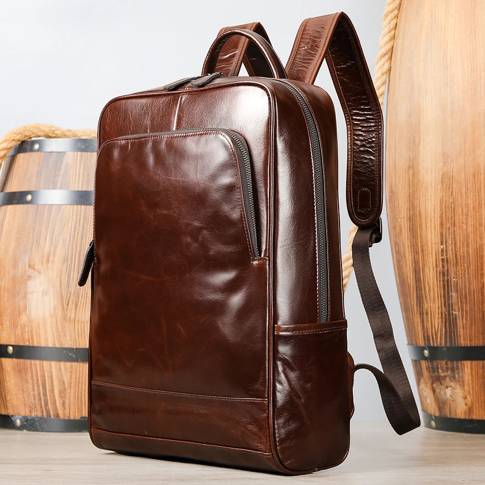 Large Capacity Waterproof Leather Laptop Backpack for Business & Travel