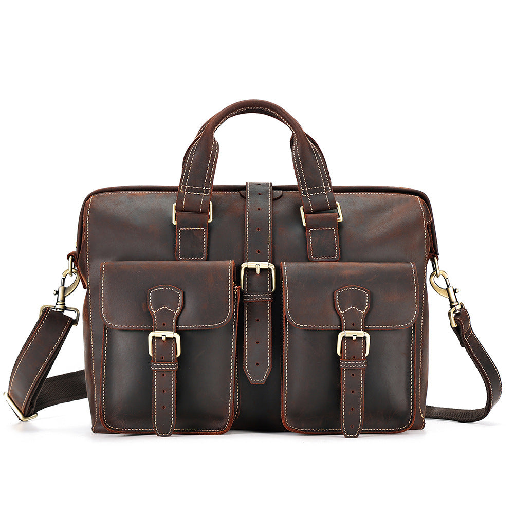Genuine Leather Business Handbag - Large Storage First Layer Cowhide Bag