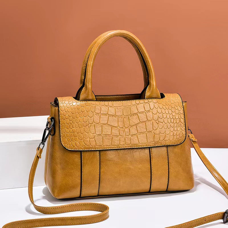 Women's Crossbody Shoulder Bag - Crocodile Pattern Sandwich Zipper Bag