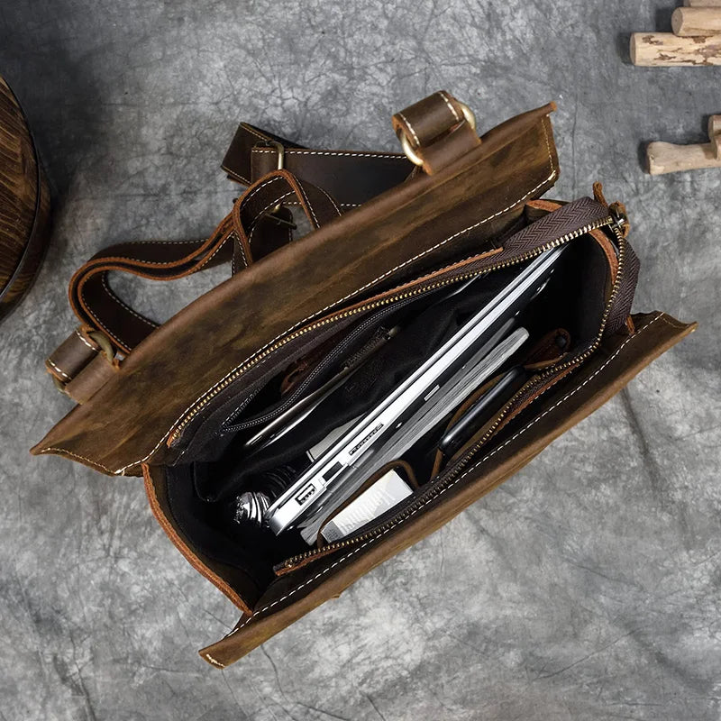 Men's Retro Crazy Horse Leather Backpack - Rucksack Brown Laptop Bag