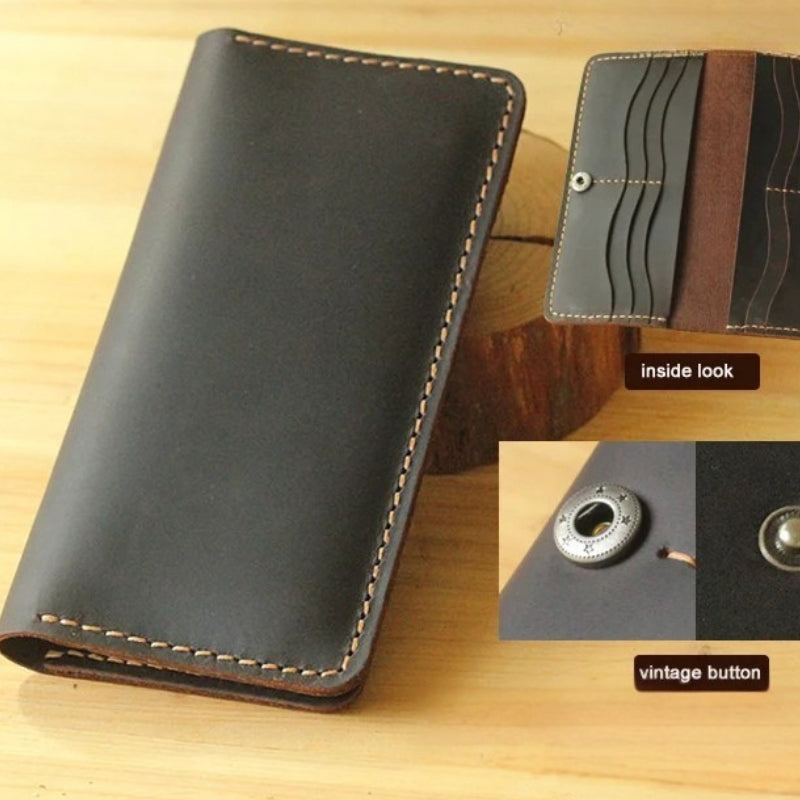 Handmade Vintage Crazy Horse Genuine Leather Wallet - Men Stylish Clutch Bag Purse