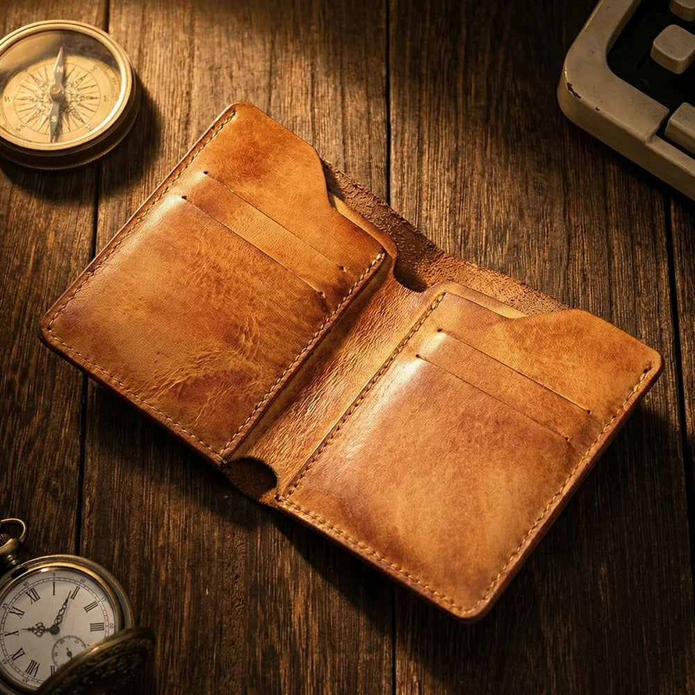 Vintage Genuine Leather Men Wallet - Large Capacity Durable Card Holder Money Clips