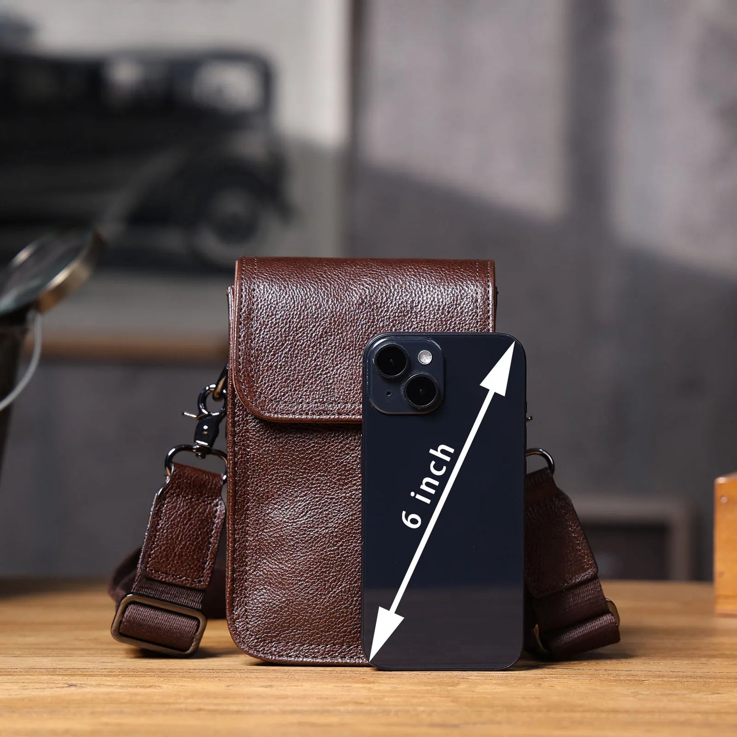 Genuine Leather Men's Shoulder Bag – Vintage Style Crossbody Phone Pouch - Scraften