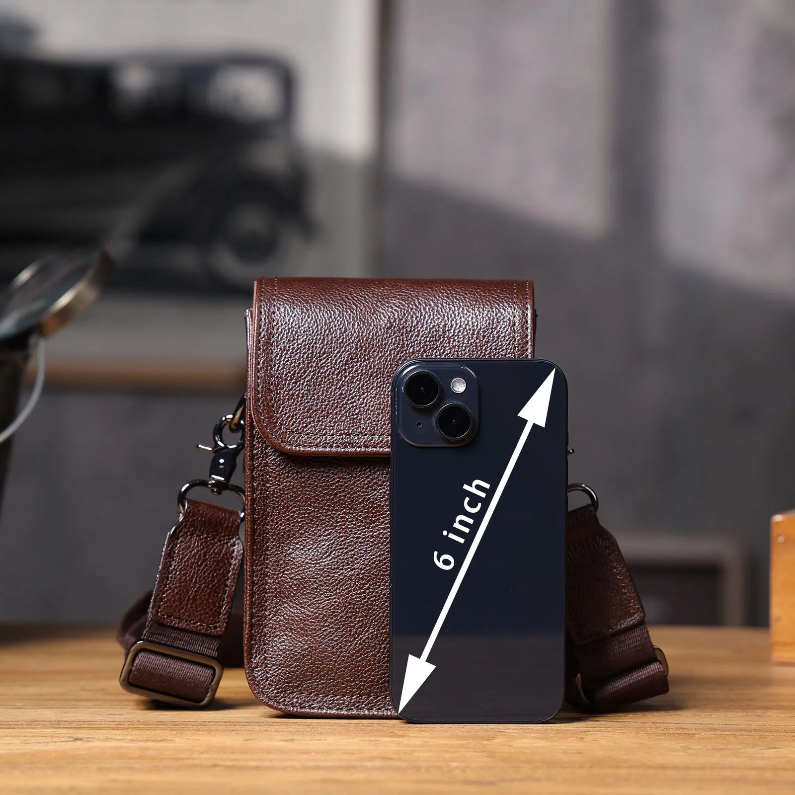 Genuine Leather Men's Shoulder Bag – Vintage Style Crossbody Phone Pouch - Scraften