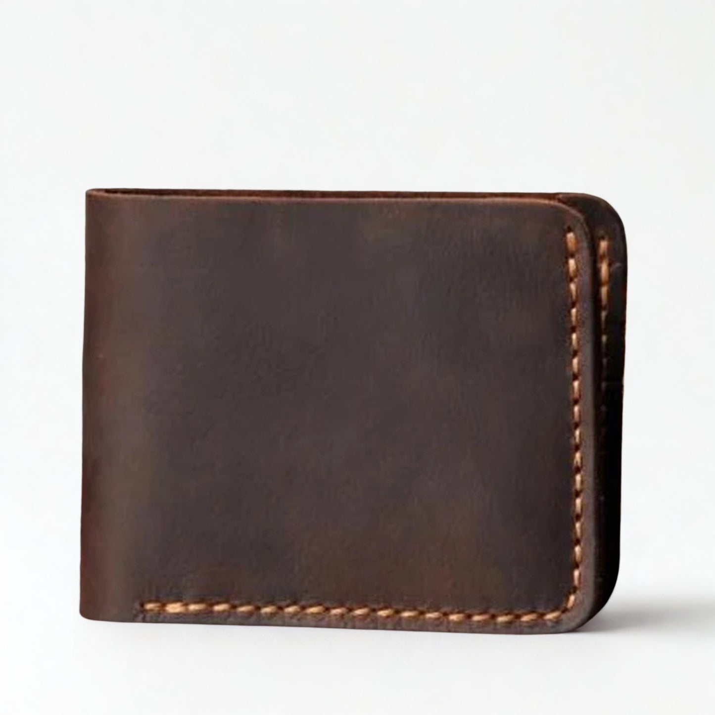 Vintage Crazy Horse Leather Short Wallet - Handmade Money Clip Purse
