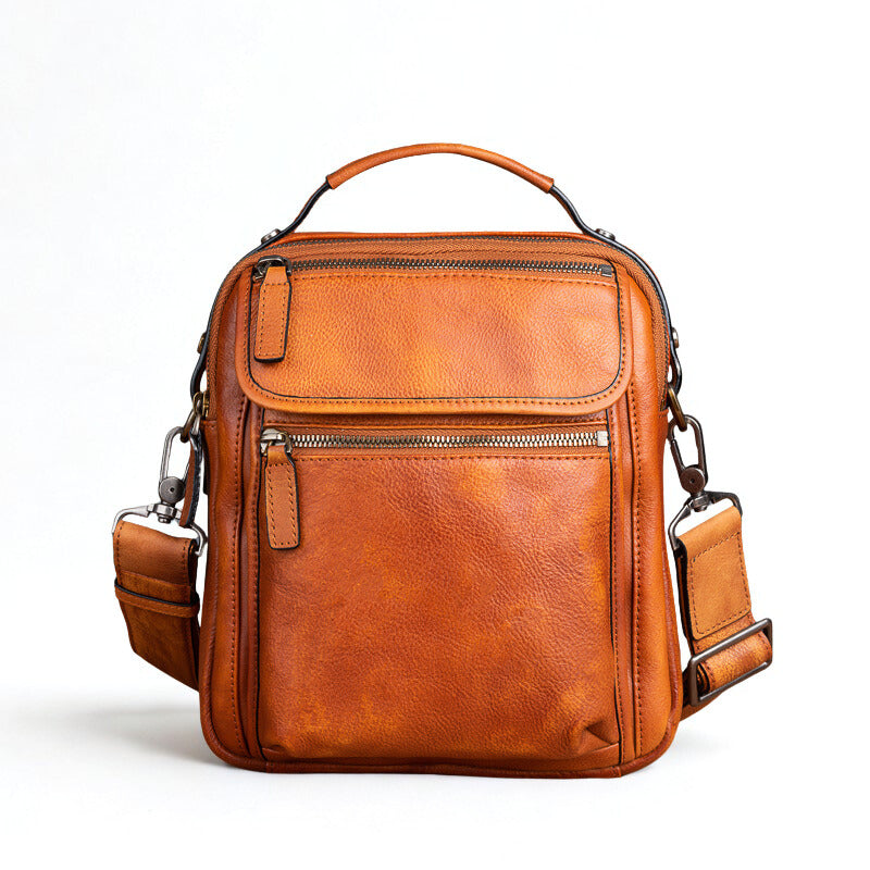 Cowhide Retro Casual Men's Messenger Bag - Vintage Crossbody Leather Handbag