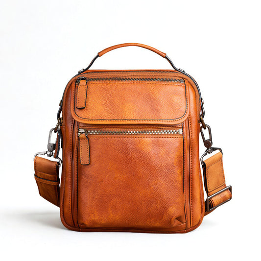 Cowhide Retro Casual Men's Messenger Bag - Vintage Crossbody Leather Handbag