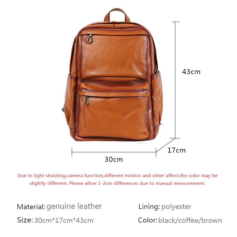 Genuine Leather Men Vintage Laptop Bag - Large Capacity Travel Backpack