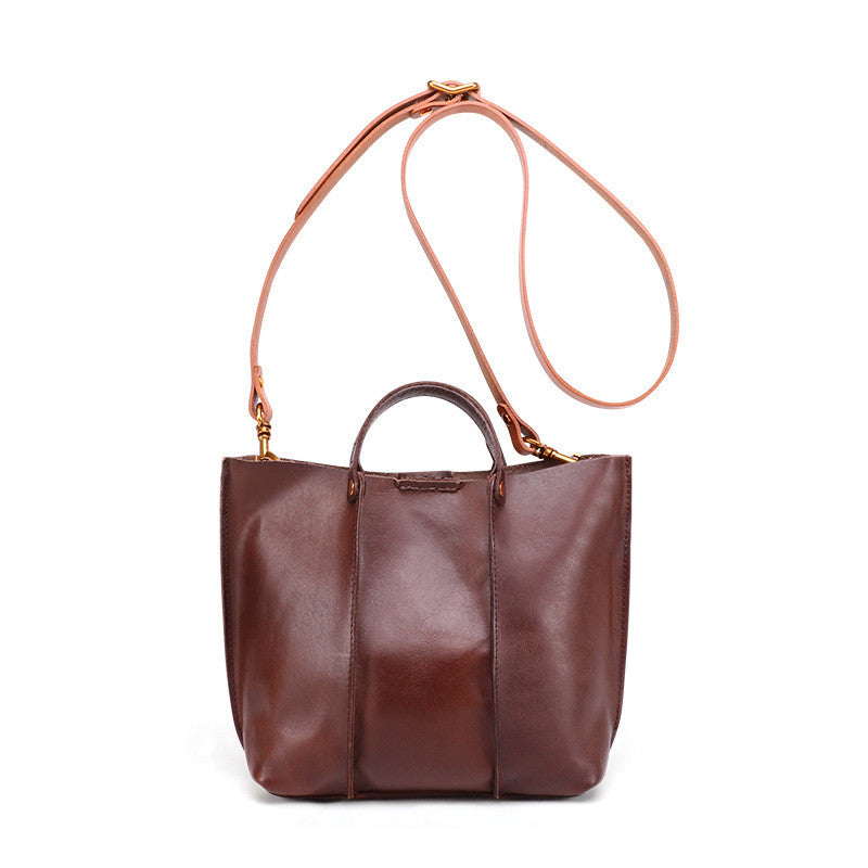Premium Cowhide Leather Shoulder Tote Bag - Modern Bucket Style Shoulder Bags