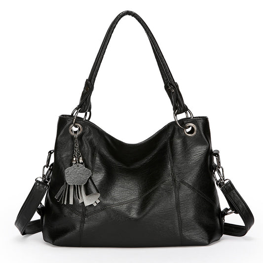 Large Capacity Soft Leather Stitching Handbag - American Retro Square Bag