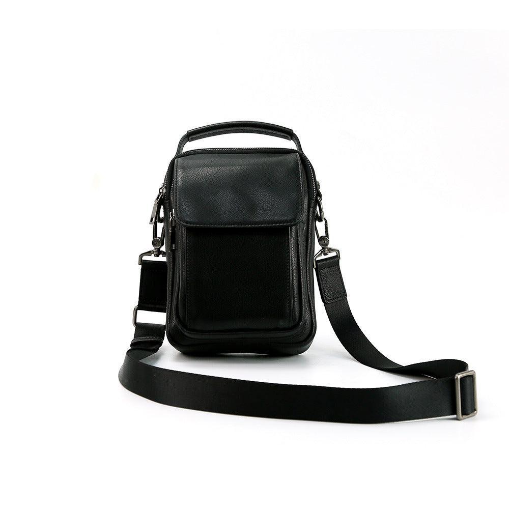 Men’s Genuine Cowhide Leather Messenger Bag – Vintage Black Crossbody Shoulder Bags