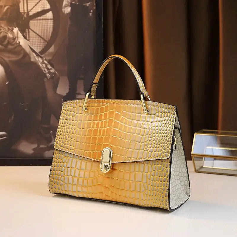 Crocodile Print Cowhide Leather Crossbody Bag