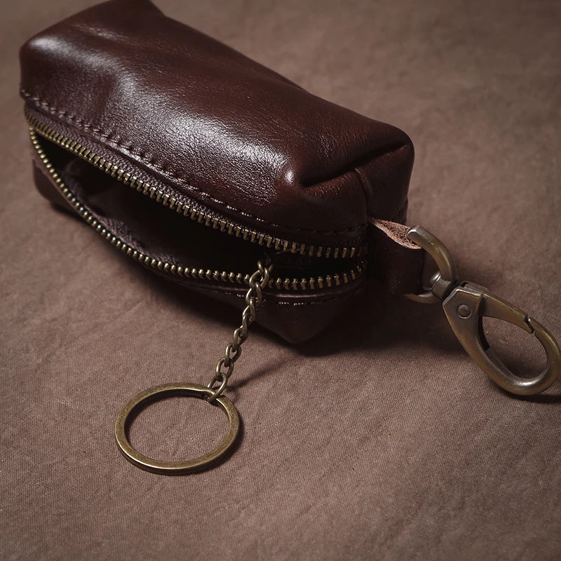 Vintage Cowhide Leather Car Key Case - Hanging Housekeeper Home Organizer