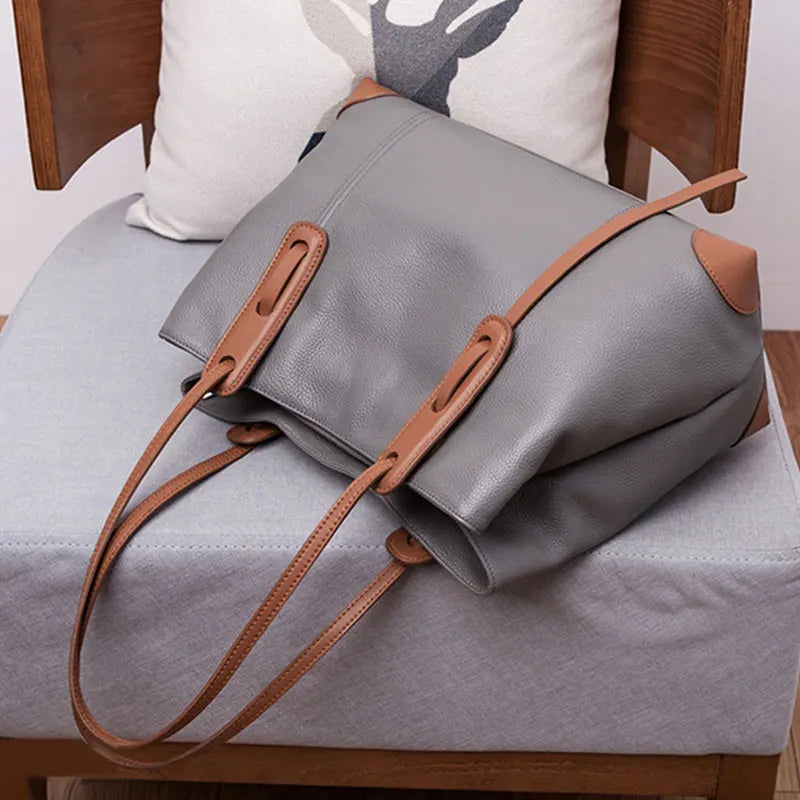 Luxury Soft Cowhide Leather Tote Bag - Women's Shoulder Handbag