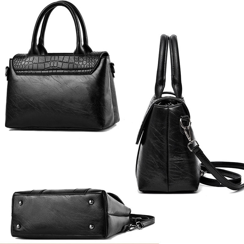 Women's Crossbody Shoulder Bag - Crocodile Pattern Sandwich Zipper Bag
