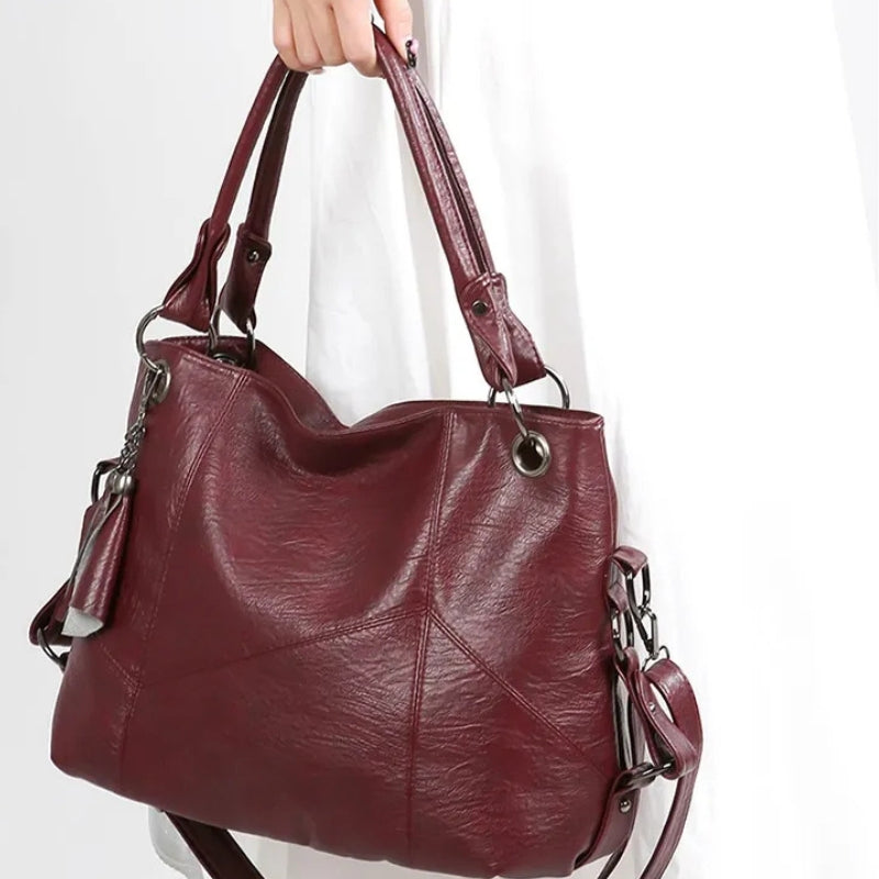 Large Capacity Soft Leather Stitching Handbag - American Retro Square Bag
