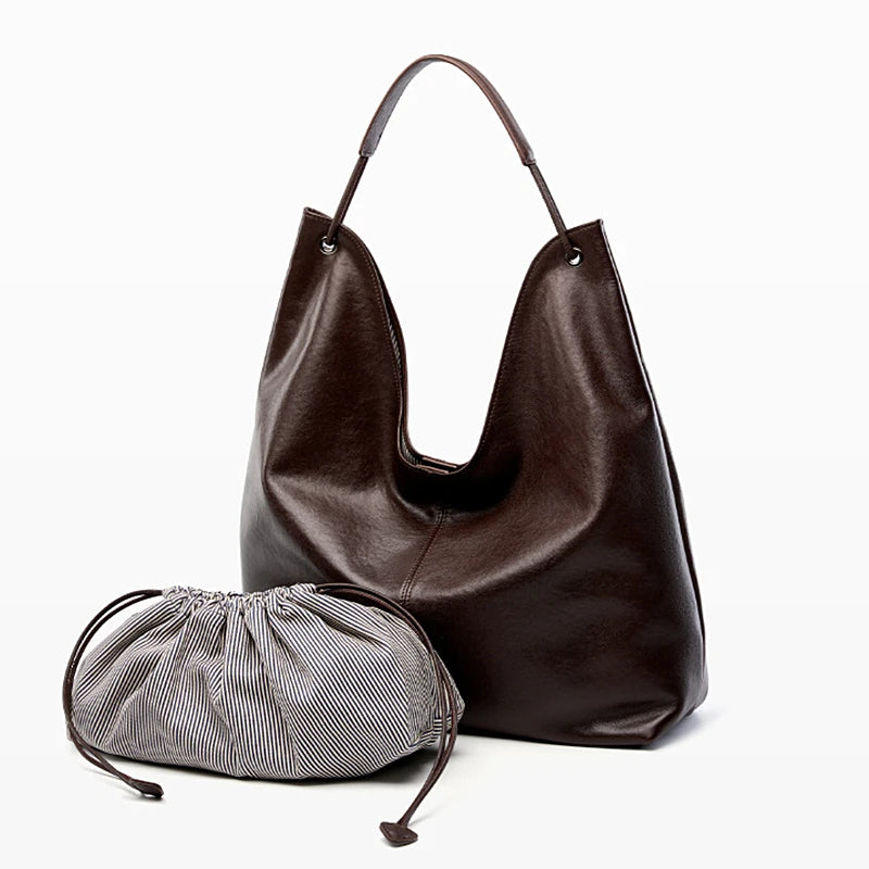 Cowhide Genuine Leather Hobo Shoulder Bag - Ladies Luxury Handbags