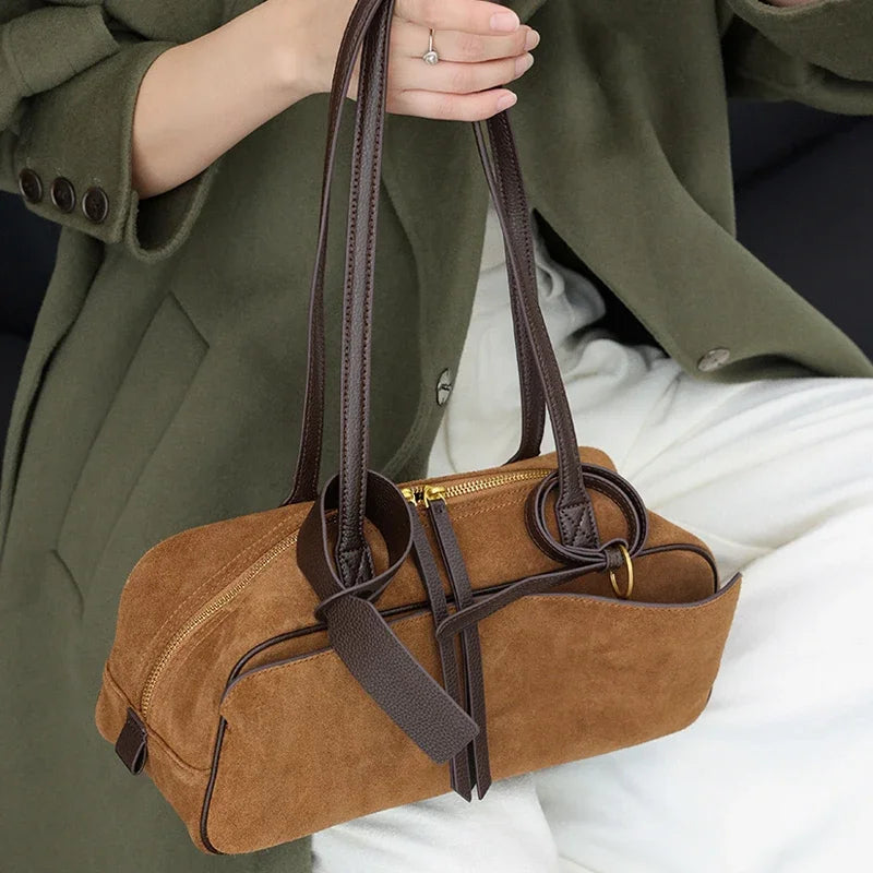 Women's Suede Cowhide Luxury Tote Bag - Large Capacity Winter Velvet Bags