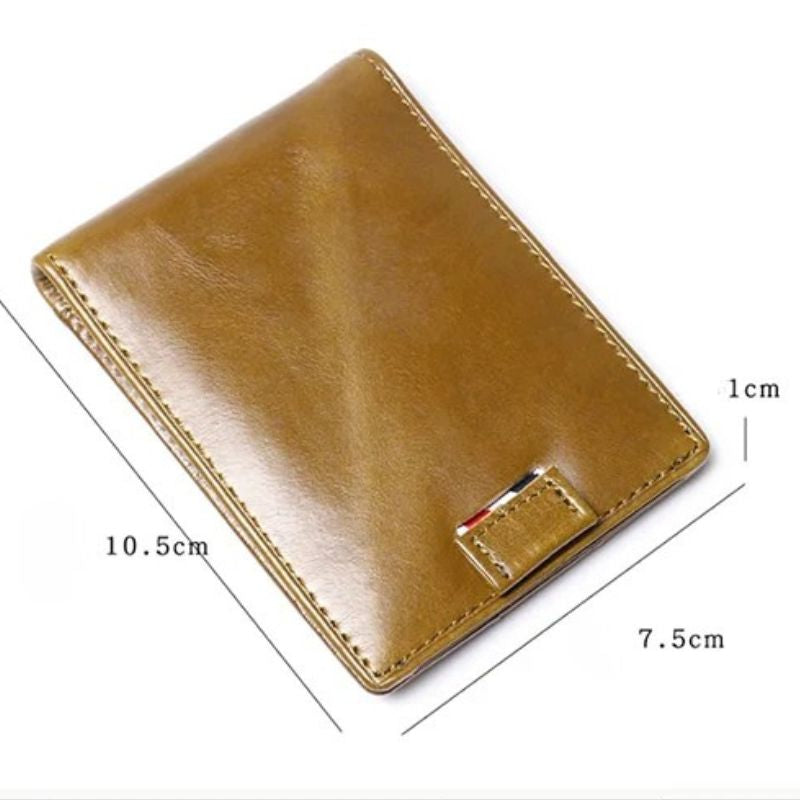 Men’s Slim Leather Card Holder Wallet – Genuine Cowhide with Dollar Clip