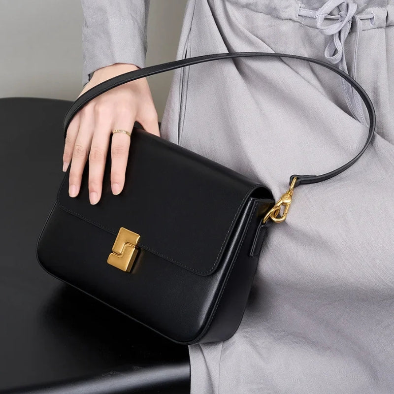 Genuine Leather Small Square Crossbody Bag - Women's Fashion Shoulder Handbags