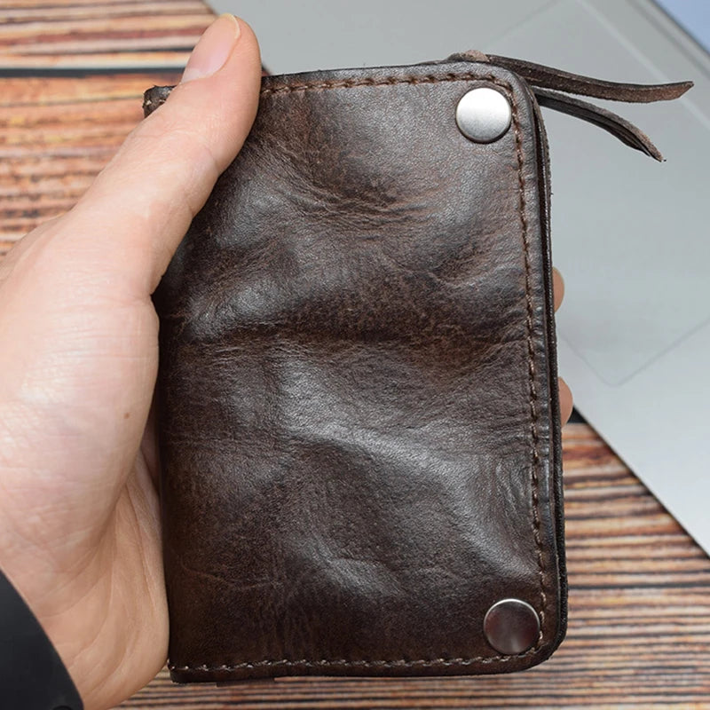 Genuine Leather Large Capacity Men Retro Wallet - Handmade Small Storage Bag