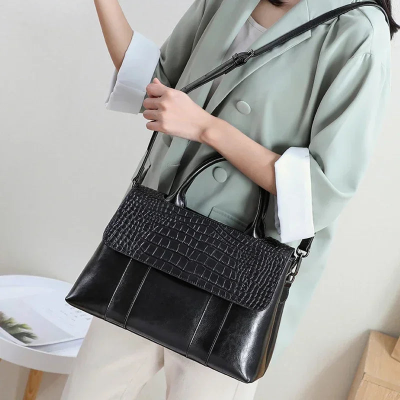 Women's Cowhide Leather Crossbody Bag - Retro Large Capacity Handbag