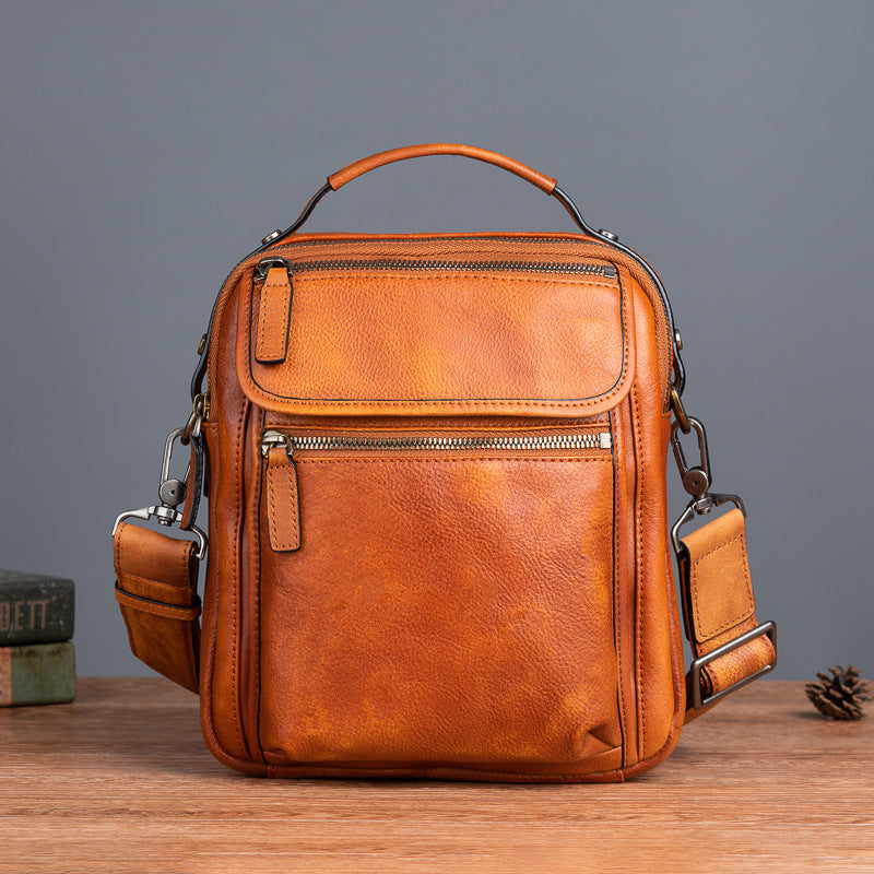 Cowhide Retro Casual Men's Messenger Bag - Vintage Crossbody Leather Handbag