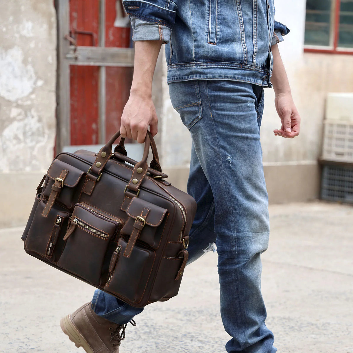 Men's Full Grain Leather Briefcase Laptop Bag