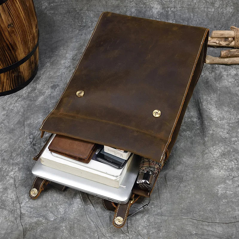 Men's Retro Crazy Horse Leather Backpack - Rucksack Brown Laptop Bag