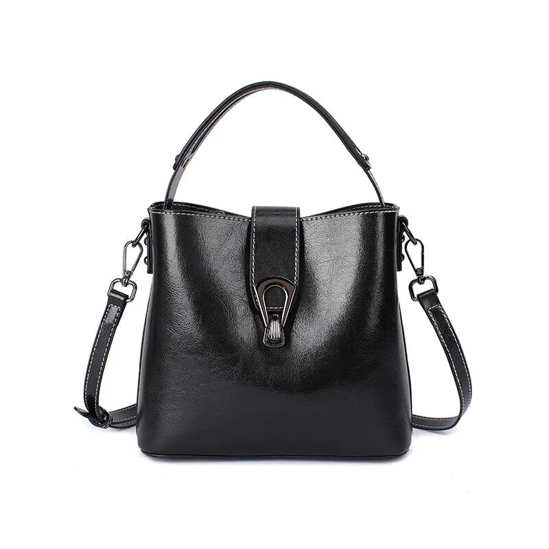 Real Oil Wax Leather Bucket Bag